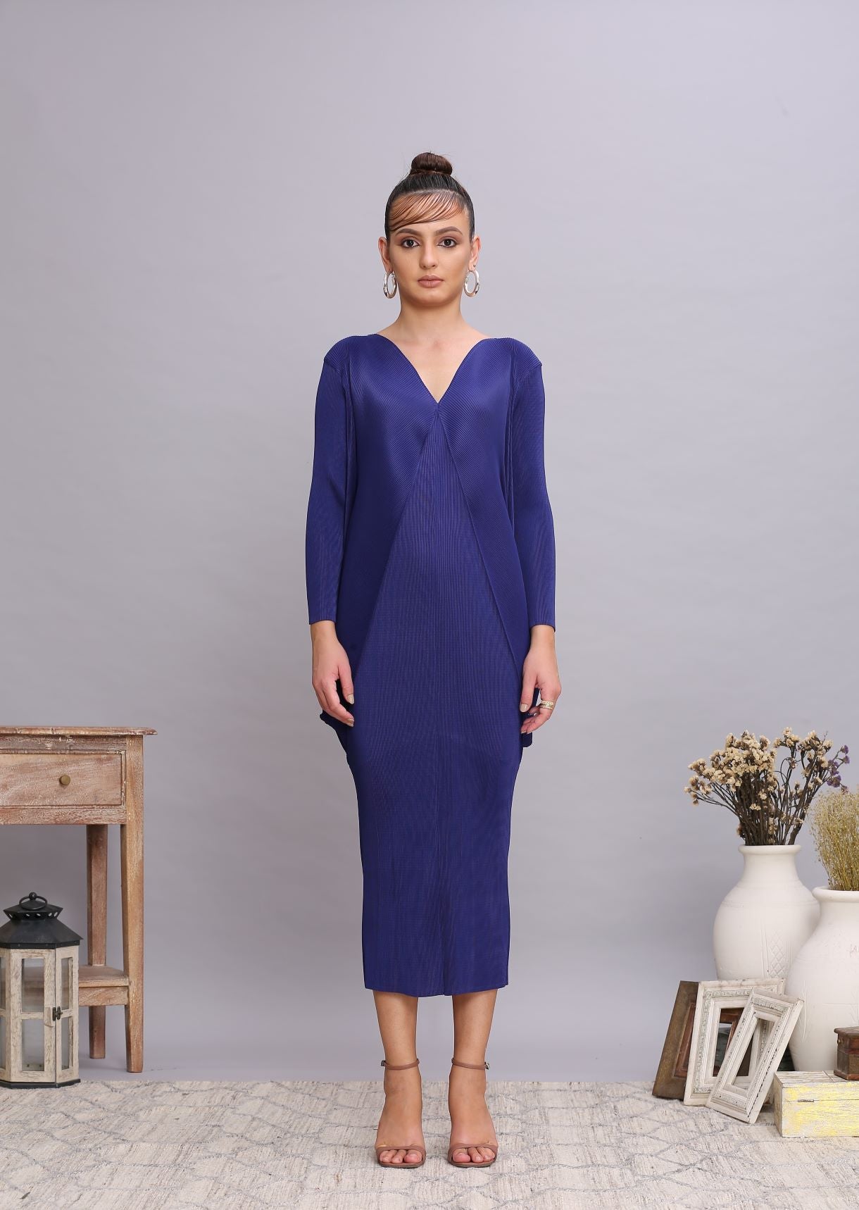 ELECTRIC BLUE COWL DRAPE DRESS