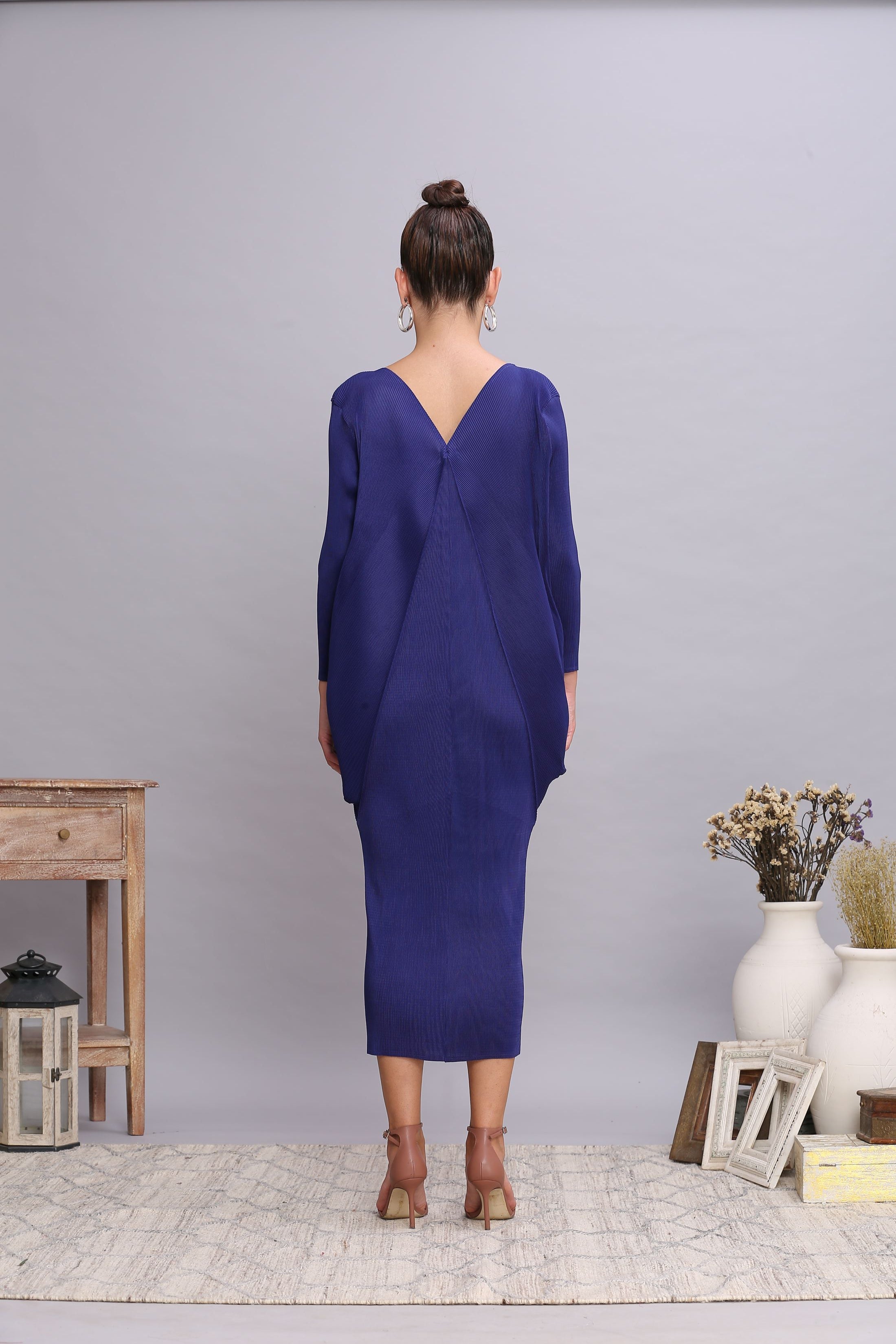 ELECTRIC BLUE COWL DRAPE DRESS