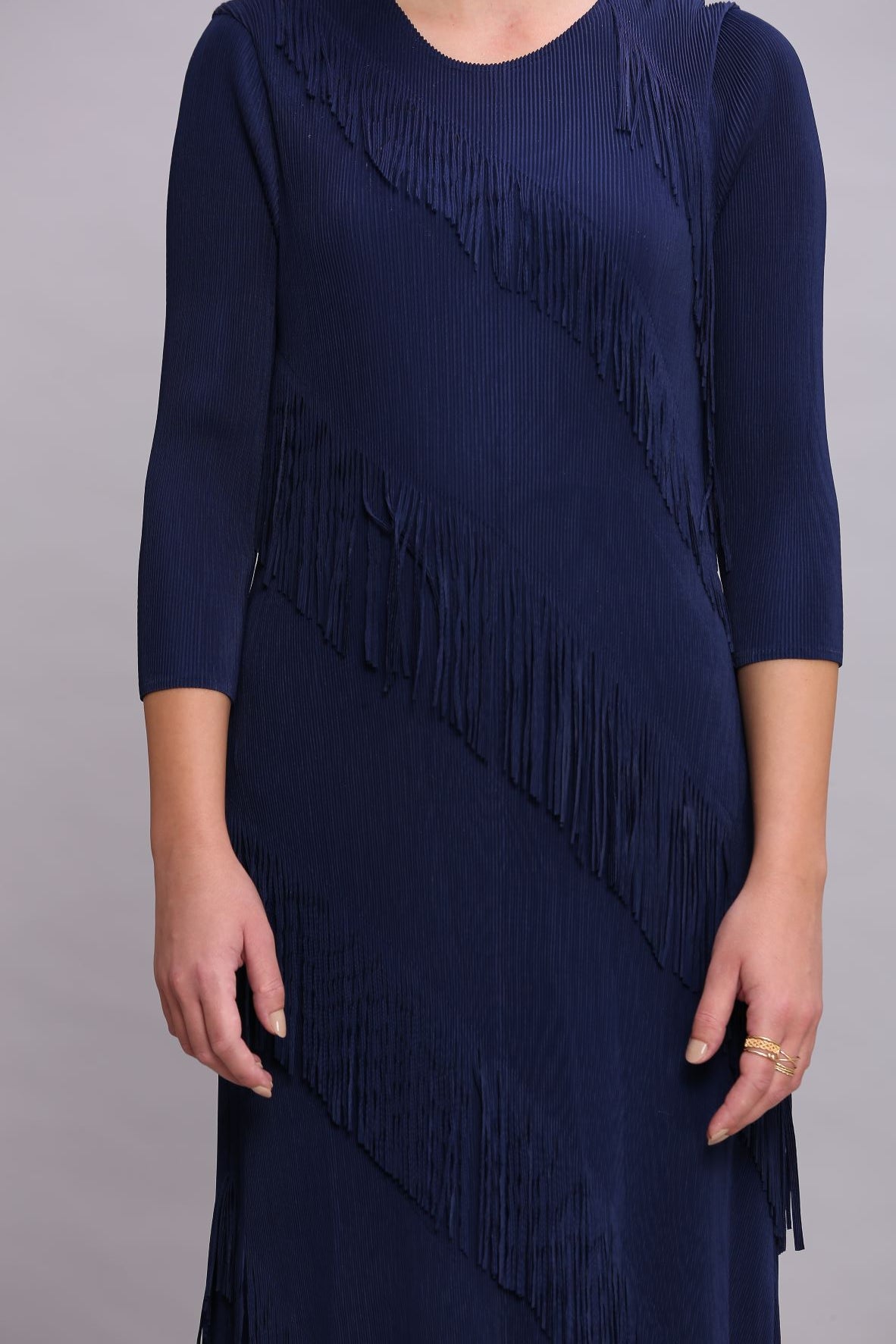 BLUE PLEATS FRINGE DRESS