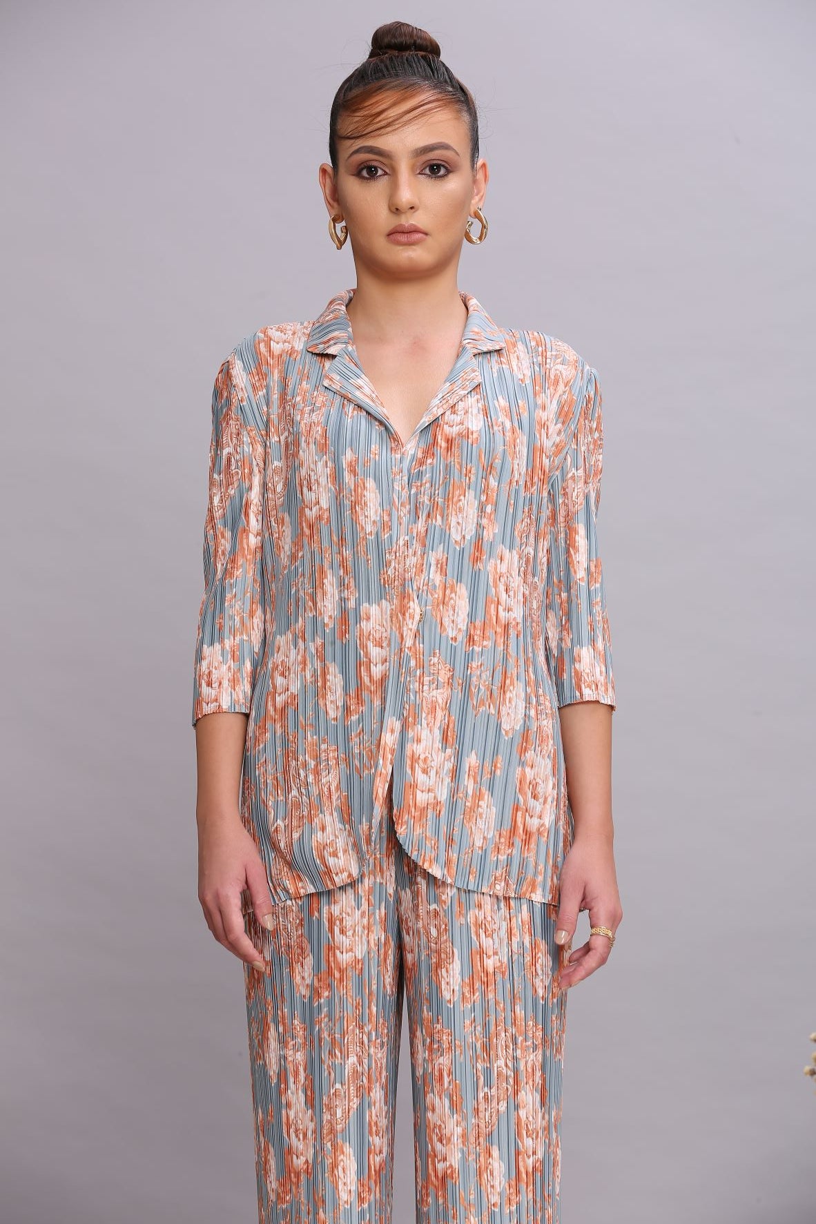 POWDER BLUE FLORAL PRINT BLAZER SET