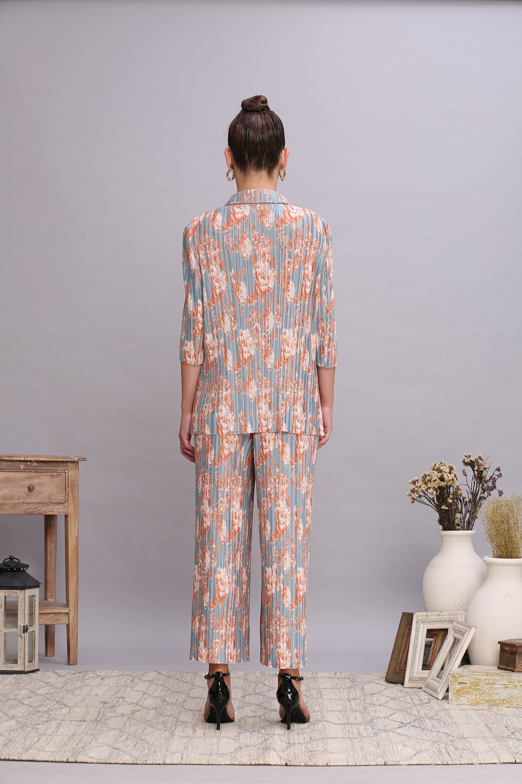 POWDER BLUE FLORAL PRINT BLAZER SET