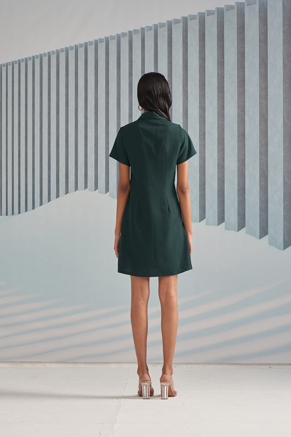 GREEN TRENCH PLEATS DRESS