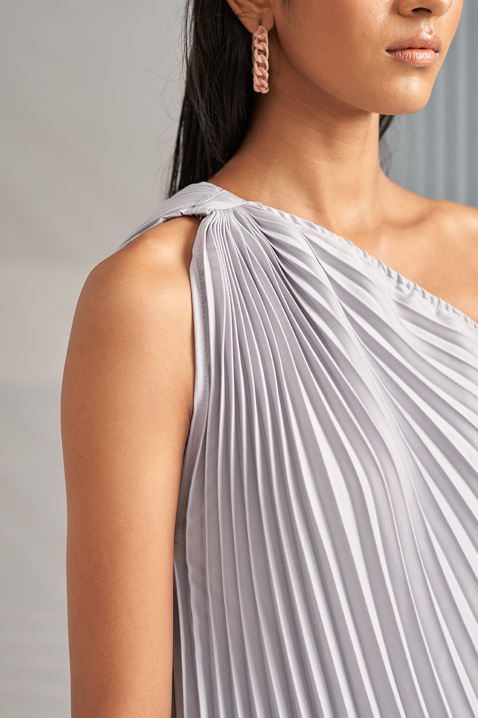 SILVER ONE SHOULDER DRESS WITH BELT