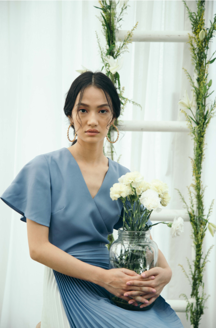 BLUE GREEN PLEATED DRESS