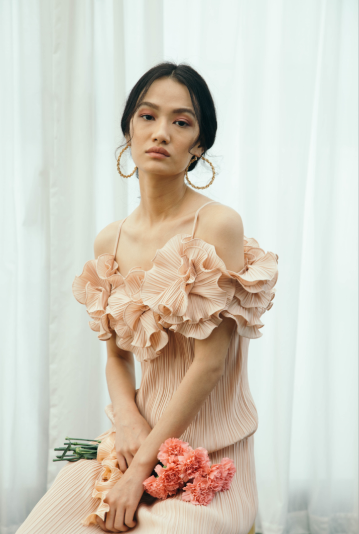 PINK PLEATED FLOWER GOWN