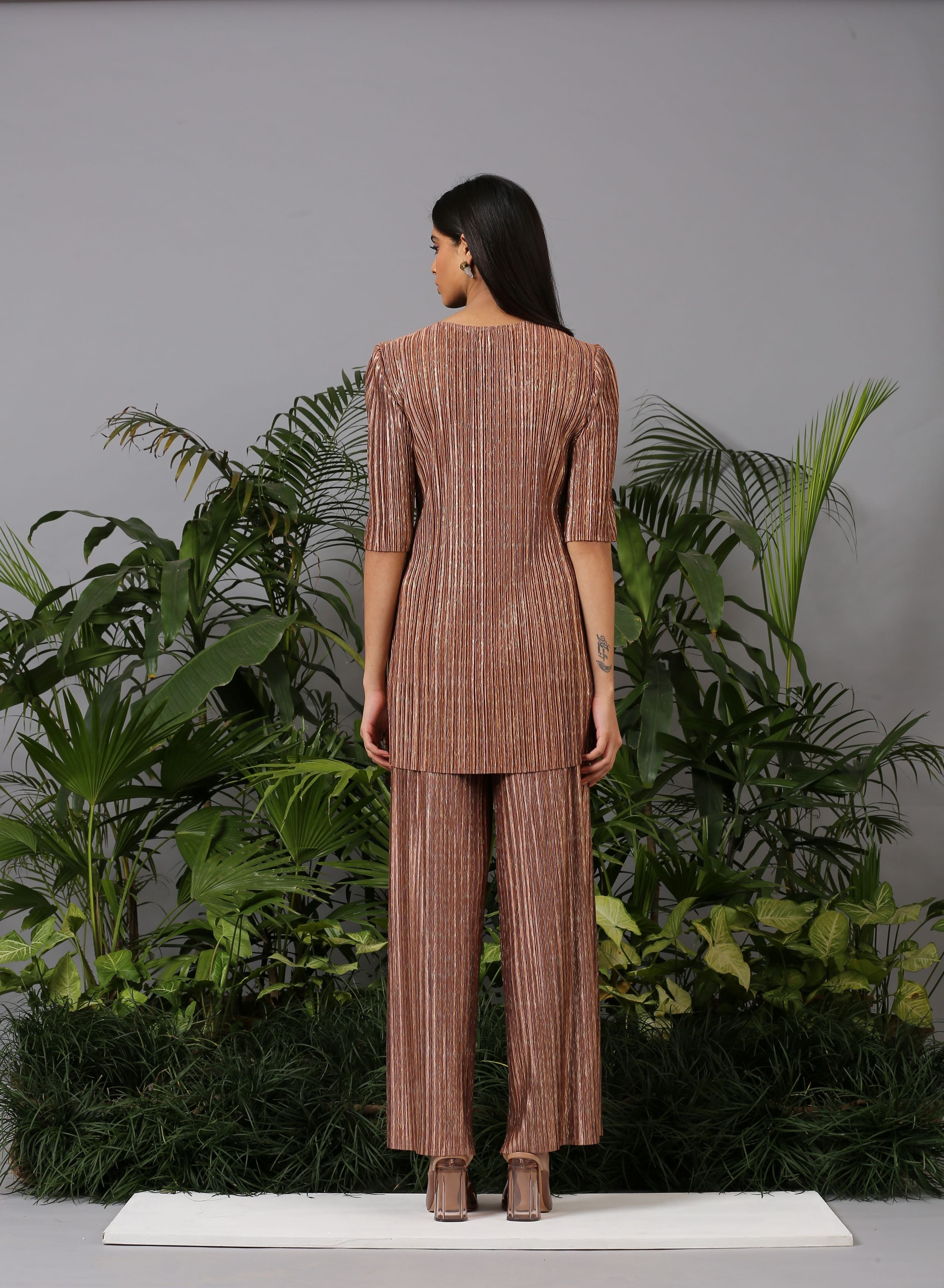 BRONZE METALLIC TIEUP COORD SET