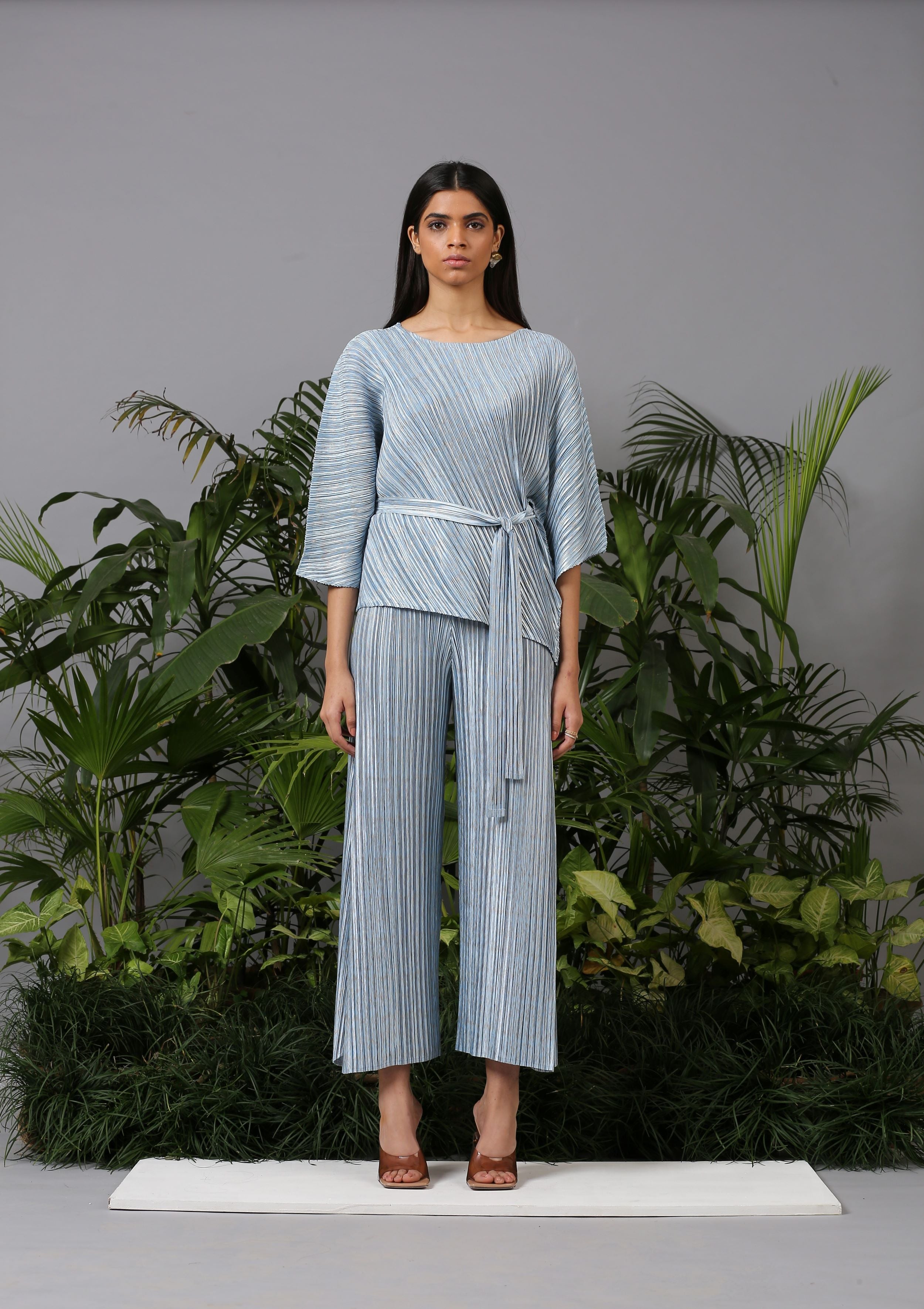 POWDER BLUE METALLIC DRAPE COORD SET