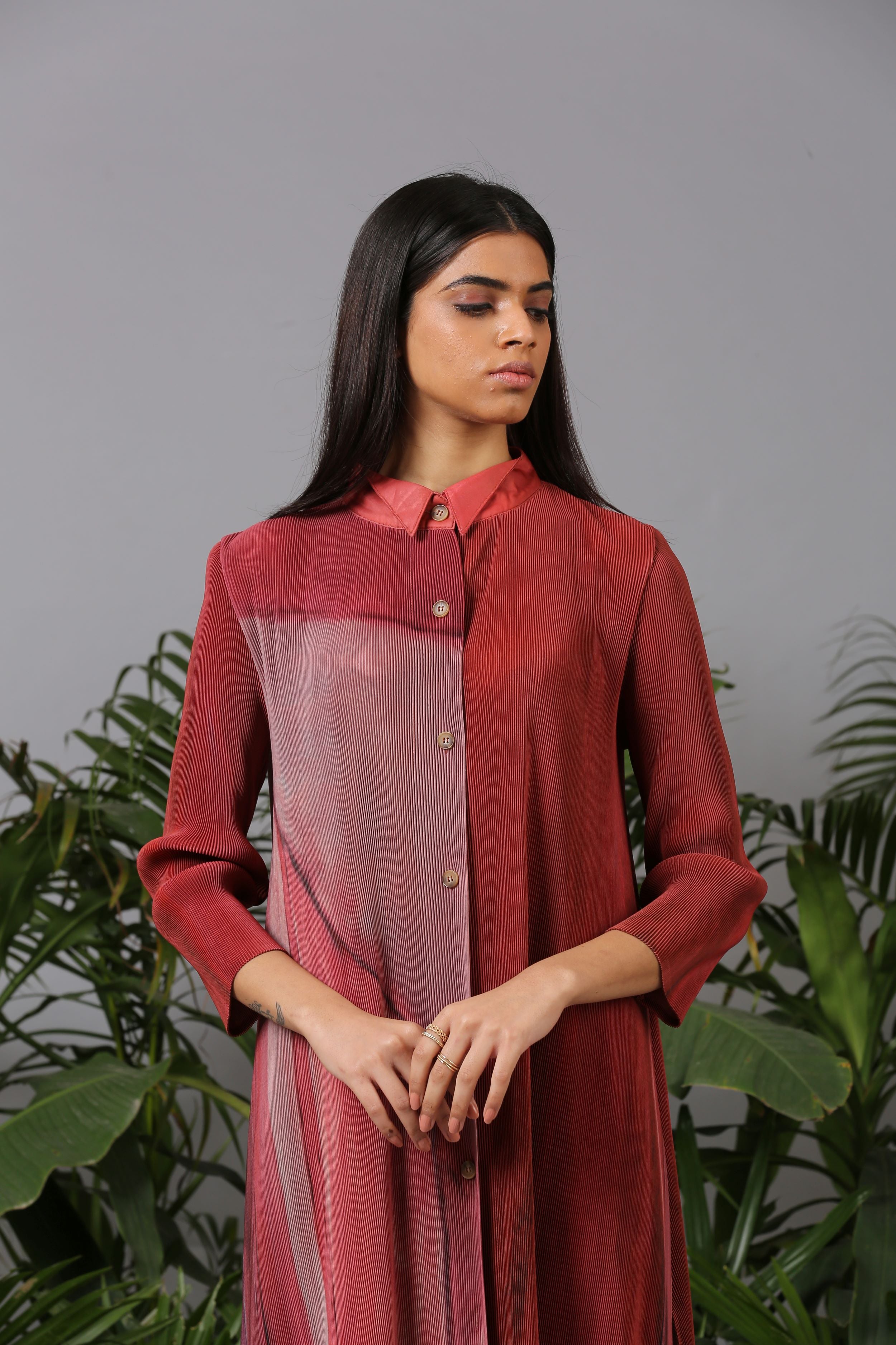 RED PRINTED BUTTON KURTI TOP & PANT SET