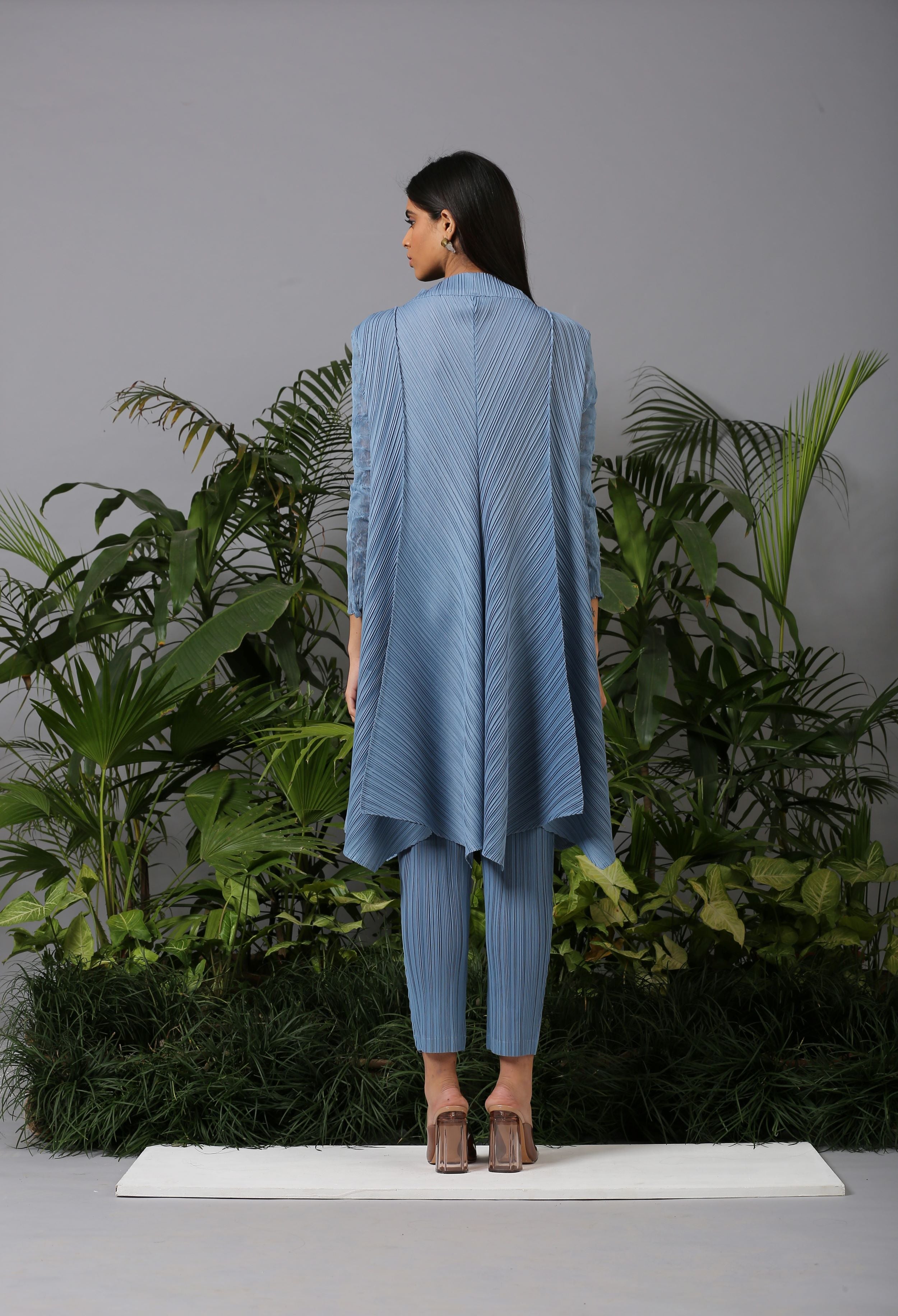 POWDER BLUE CRUSHED SLEEVES KURTI SET