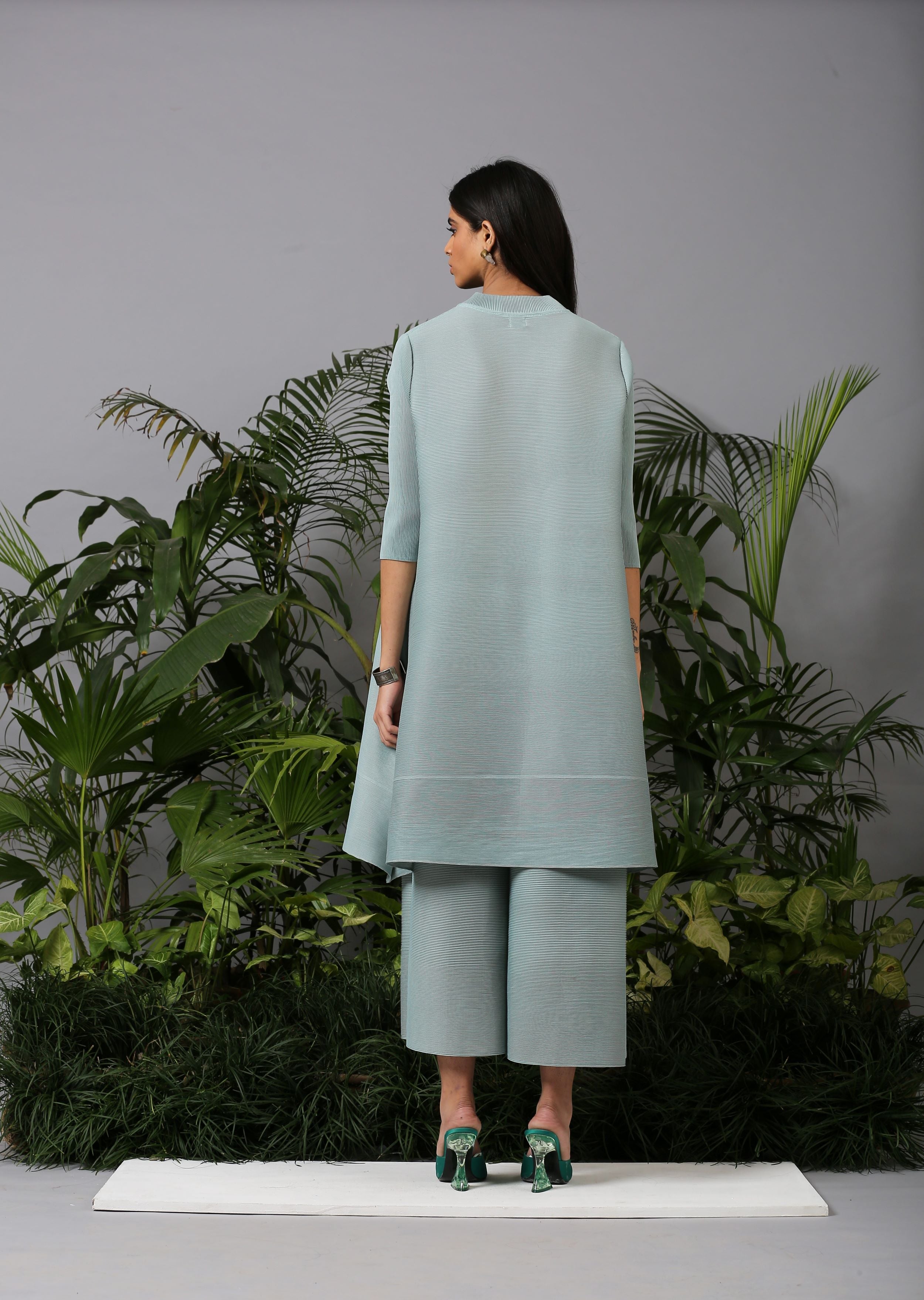 GREEN PLEATED TASSLE KURTI SET