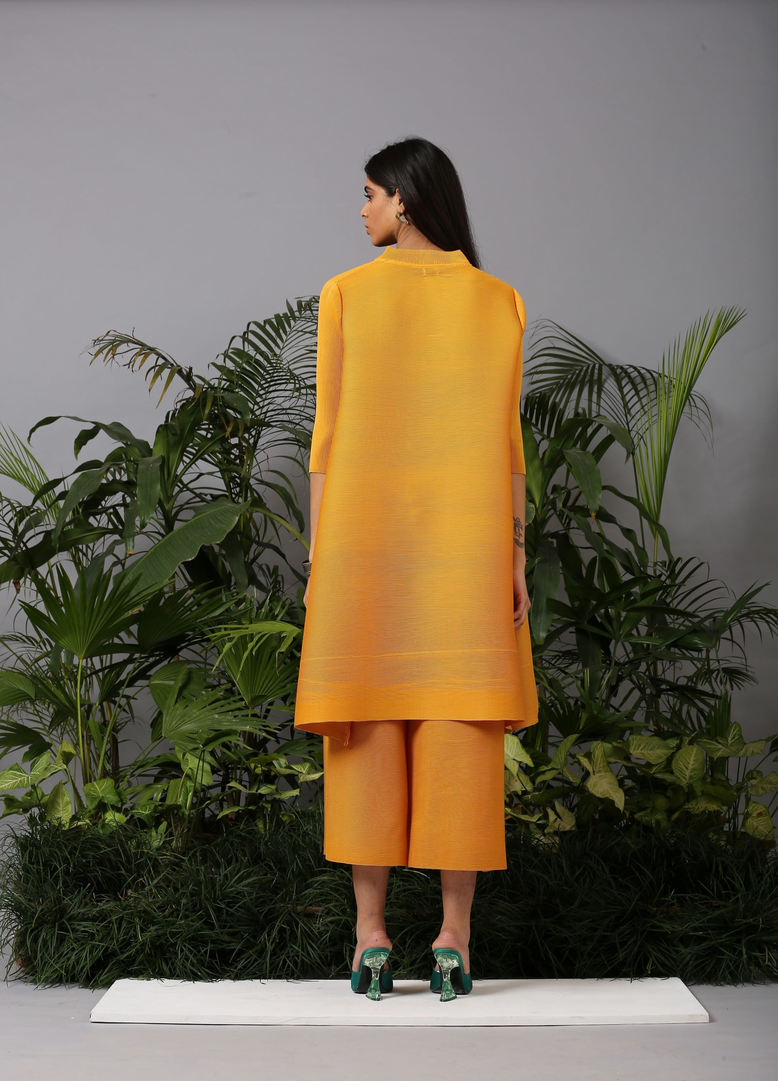 MUSTARD PLEATED TASSLE KURTI SET