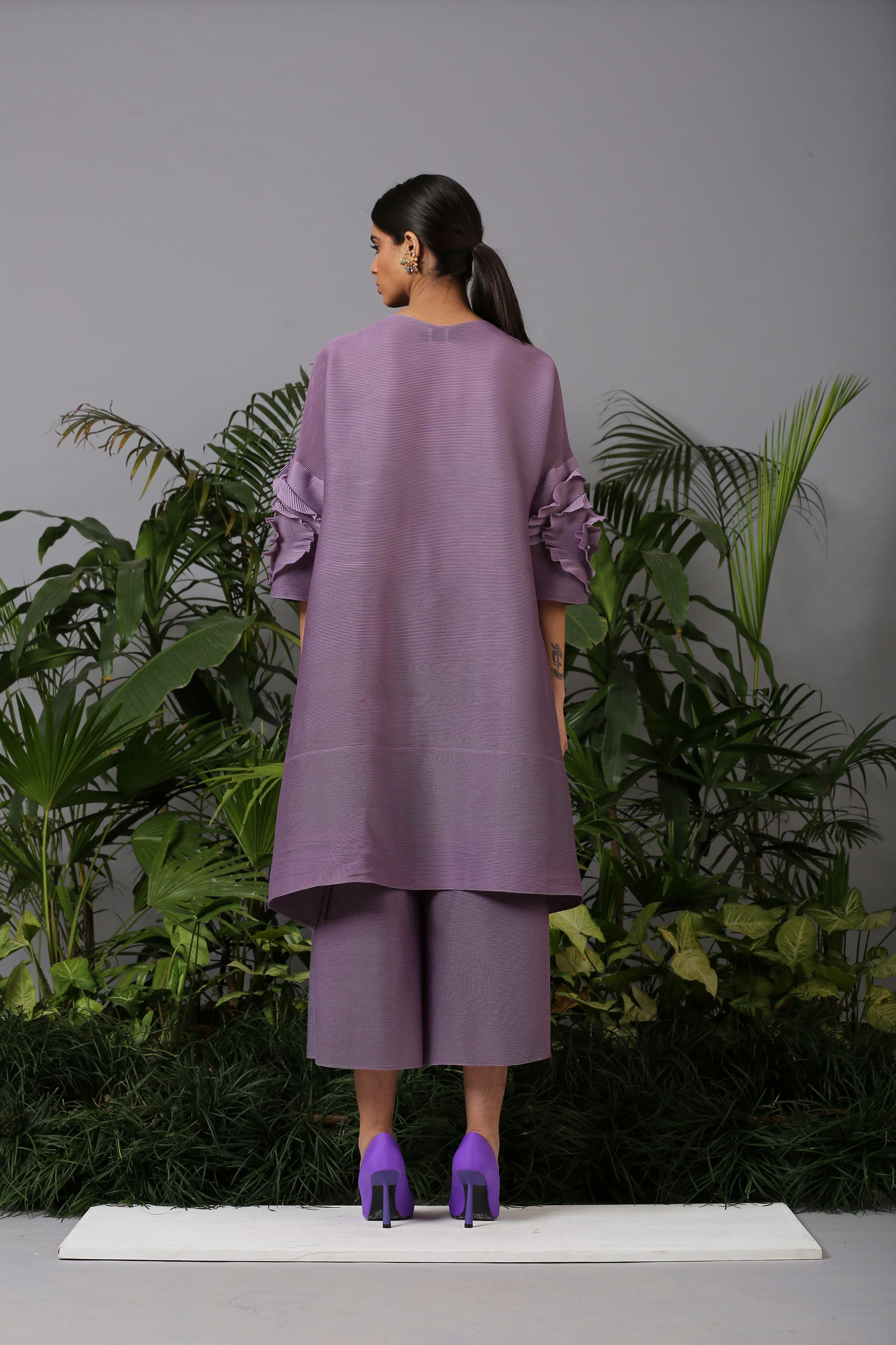 PURPLE FLOWER SLEEVES KURTI SET