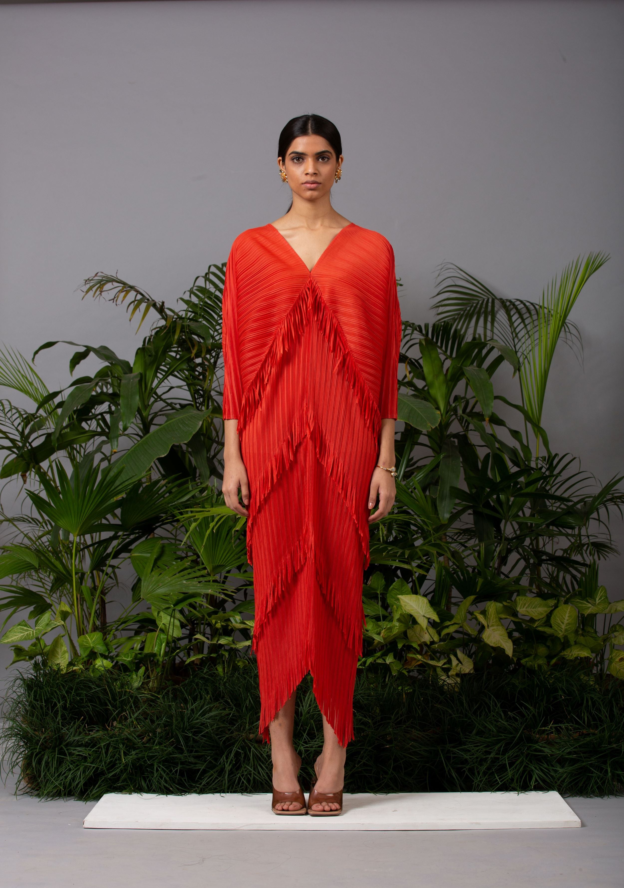 ORANGE FRINGE KAFTAN DRESS