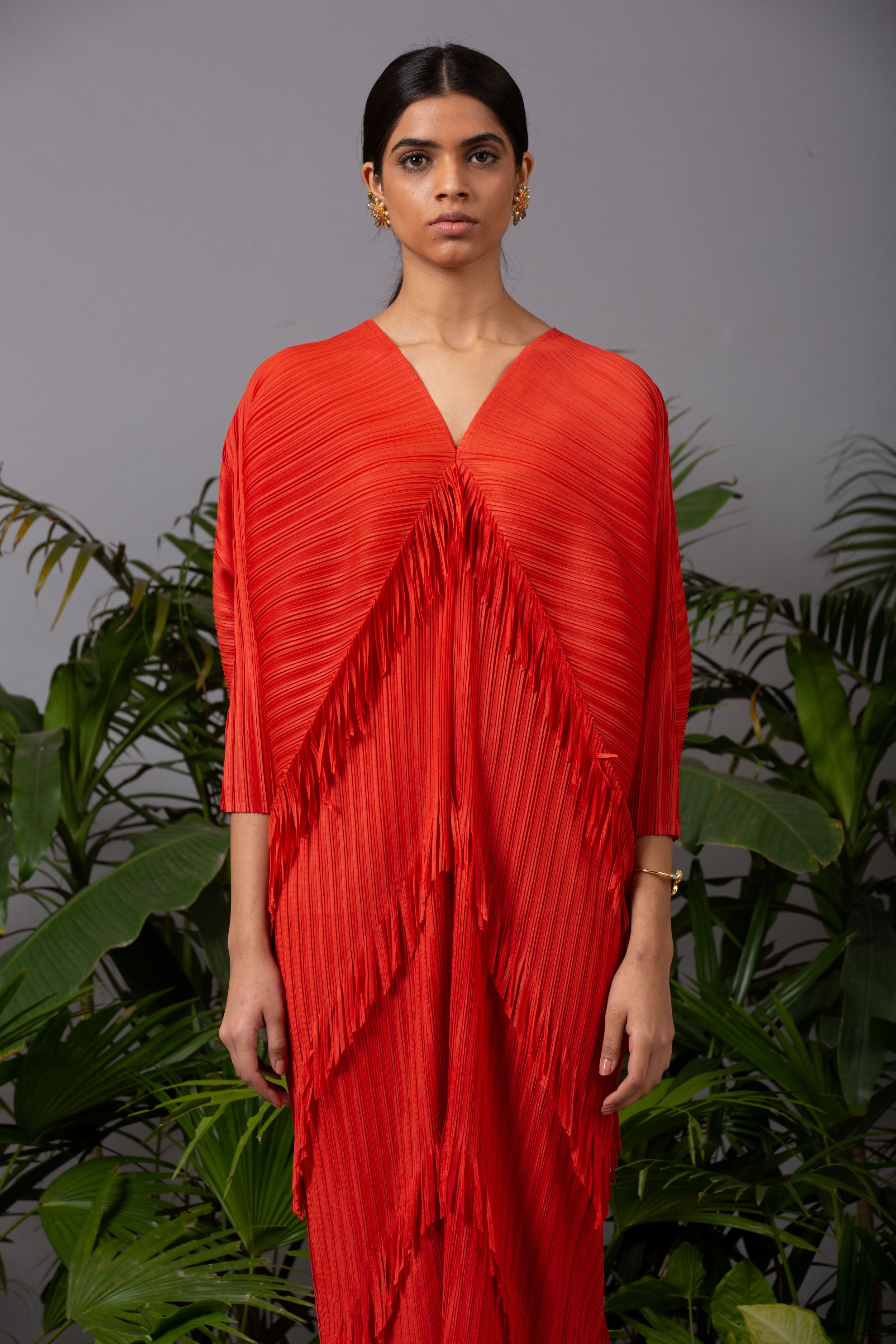 ORANGE FRINGE KAFTAN DRESS