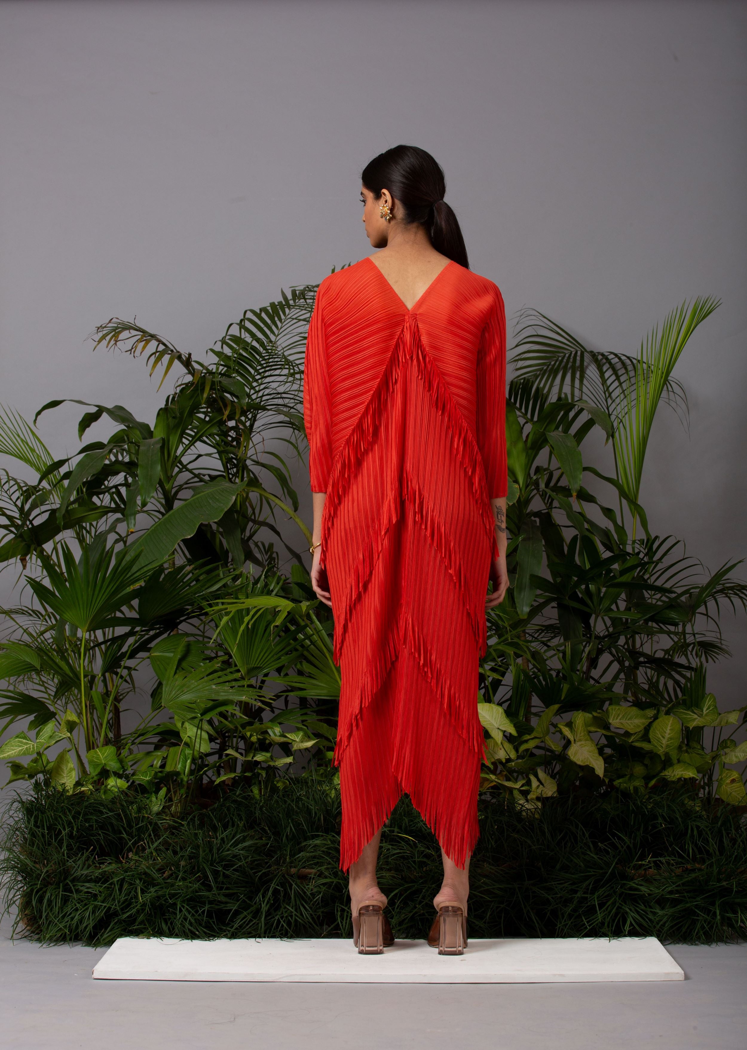 ORANGE FRINGE KAFTAN DRESS