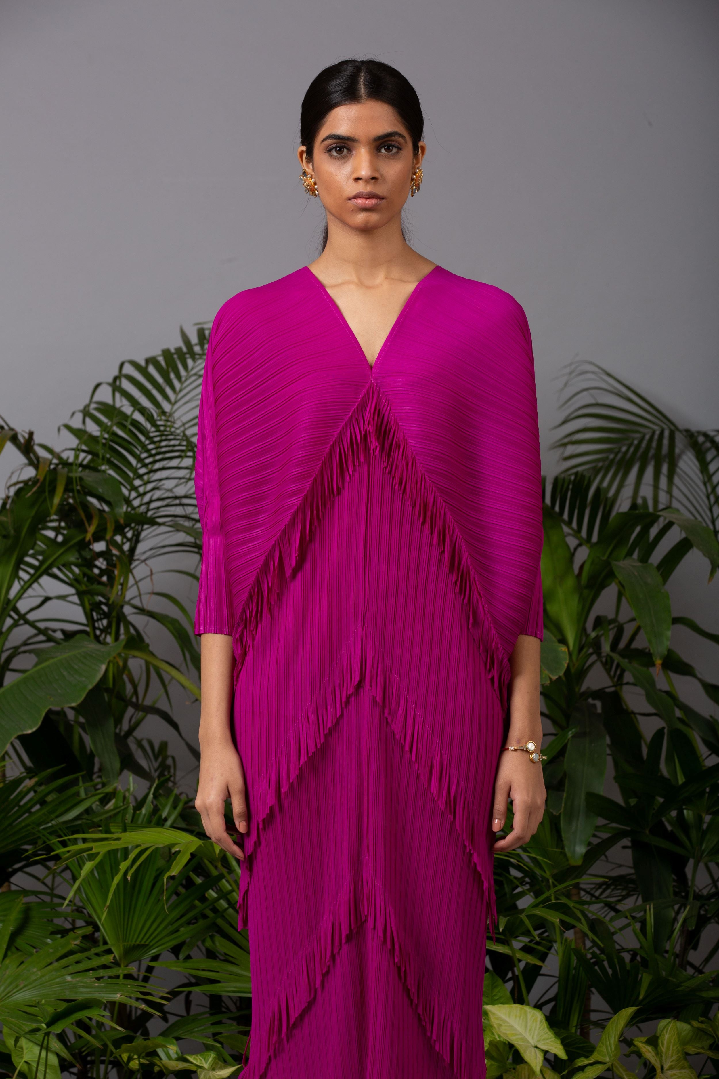 FUSCIA FRINGE KAFTAN DRESS