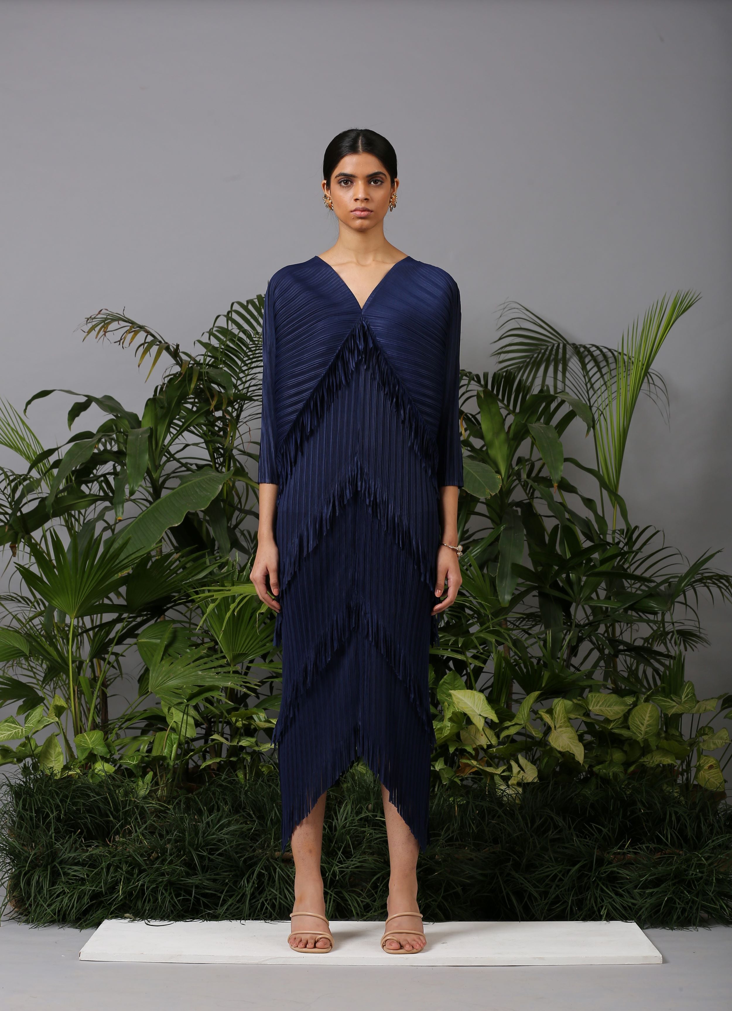 BLUE FRINGE KAFTAN DRESS