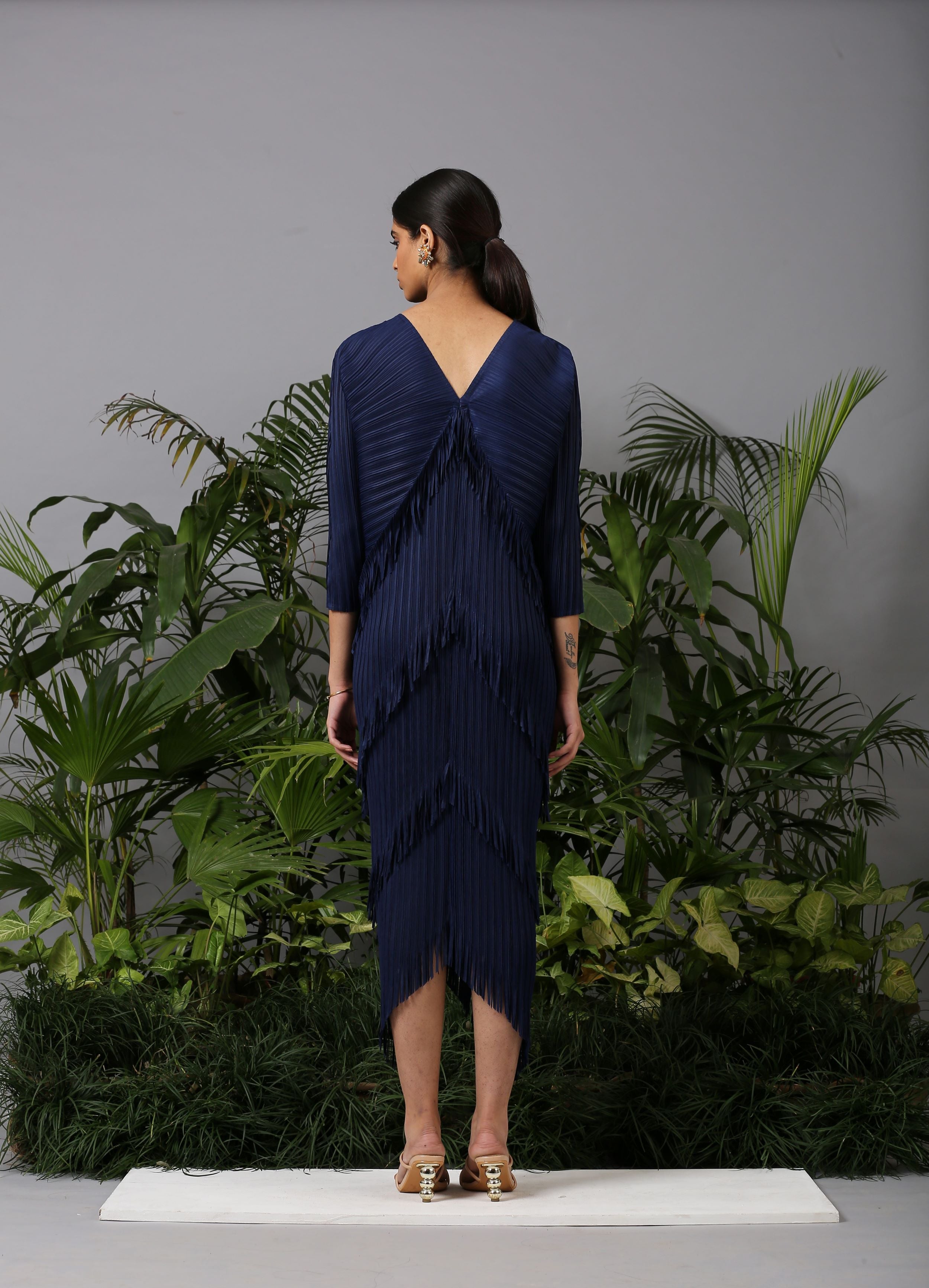 BLUE FRINGE KAFTAN DRESS