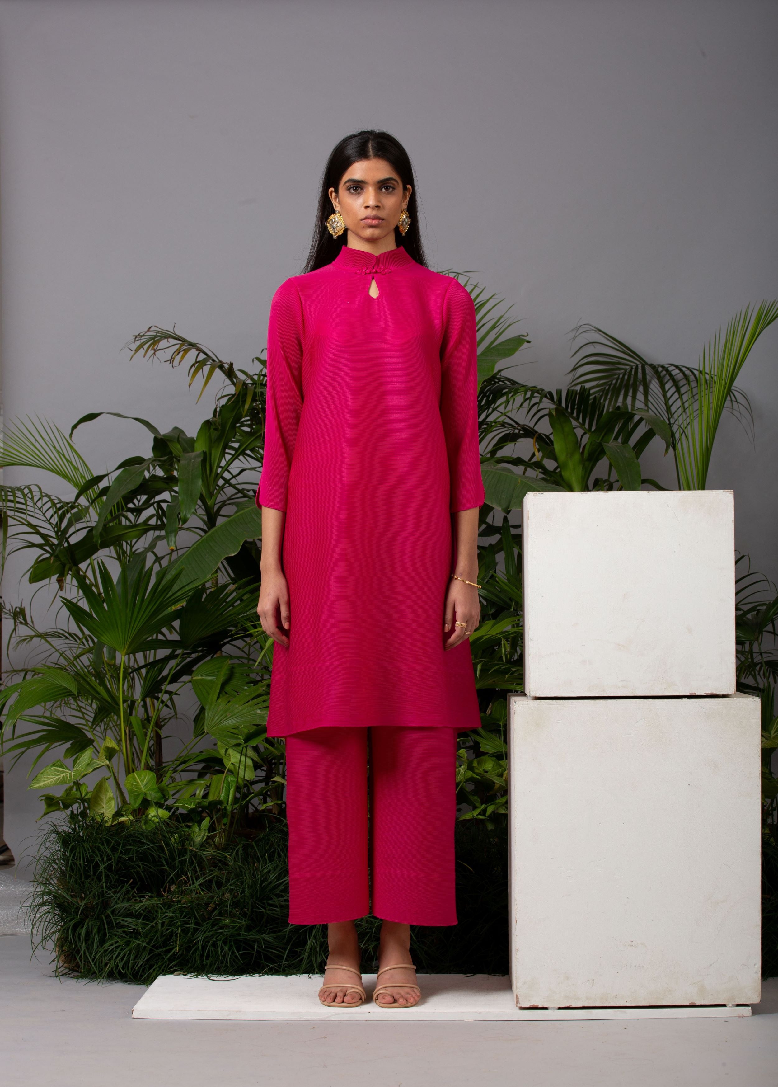 FUSCIA MANDARIN COLLAR SET