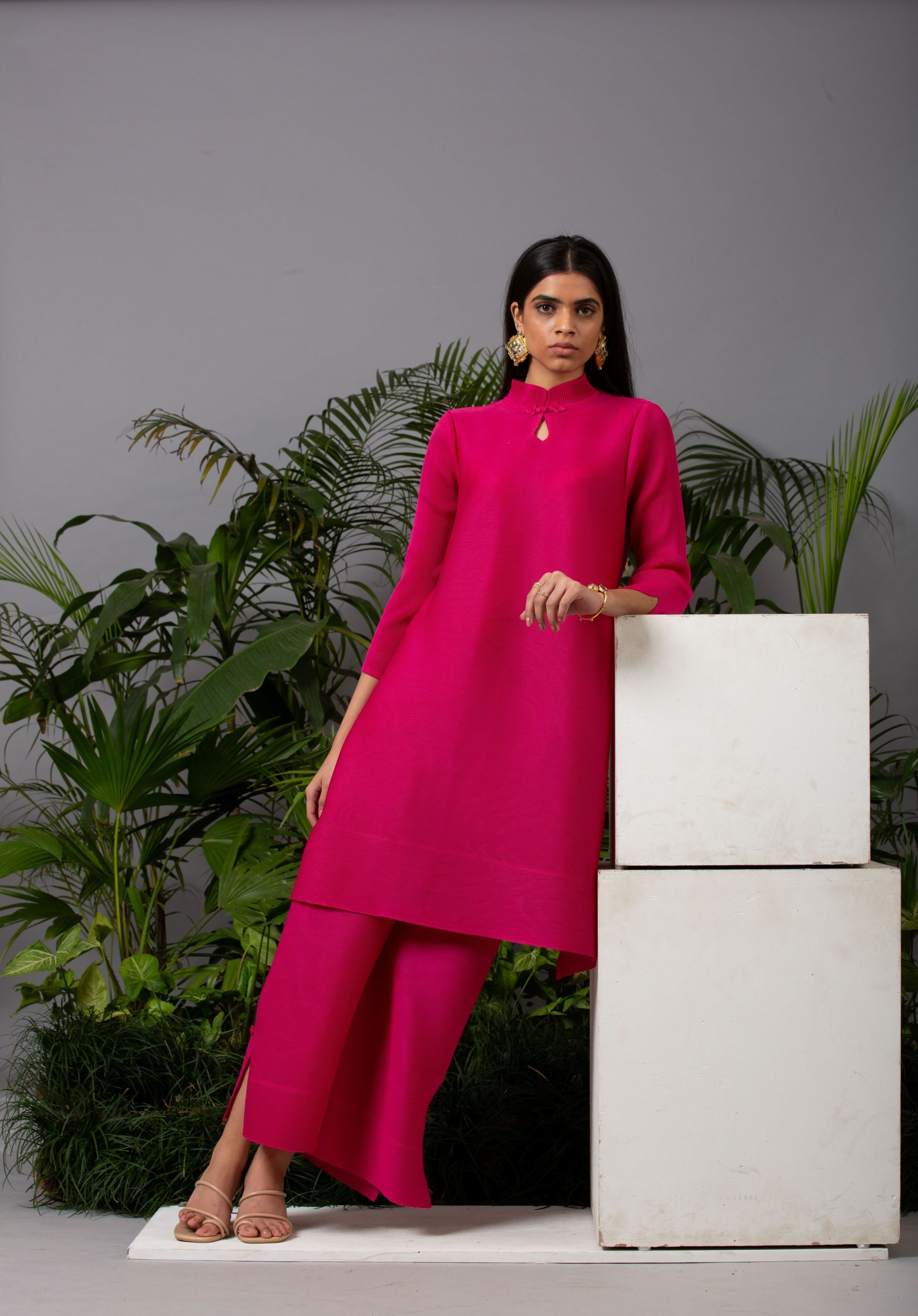 FUSCIA MANDARIN COLLAR SET
