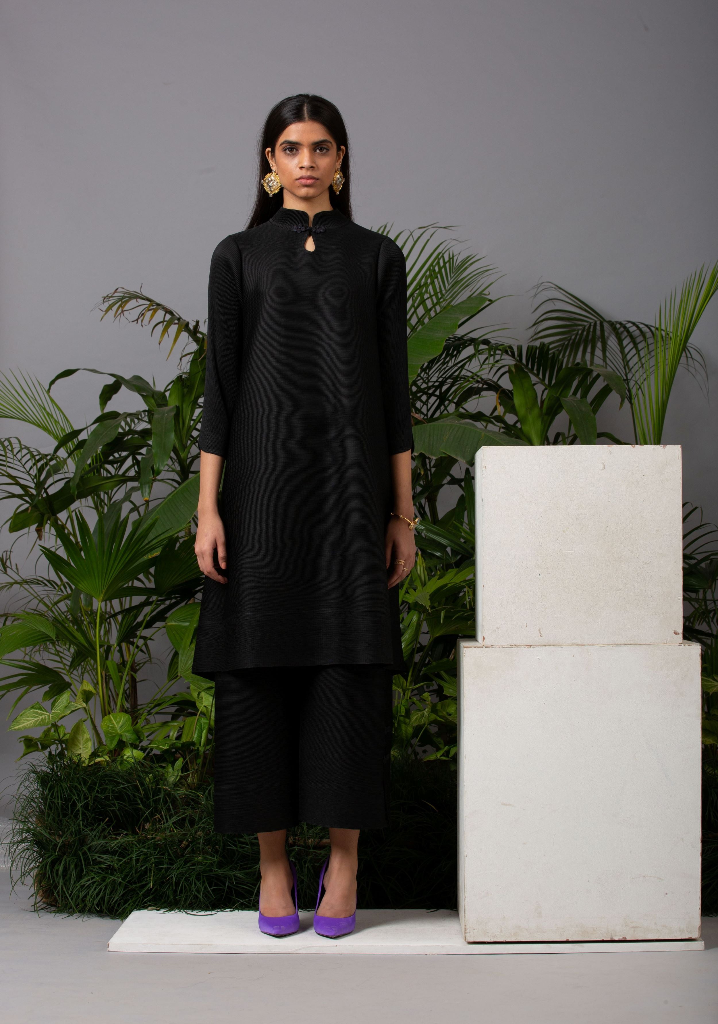 BLACK MANDARIN COLLAR SET