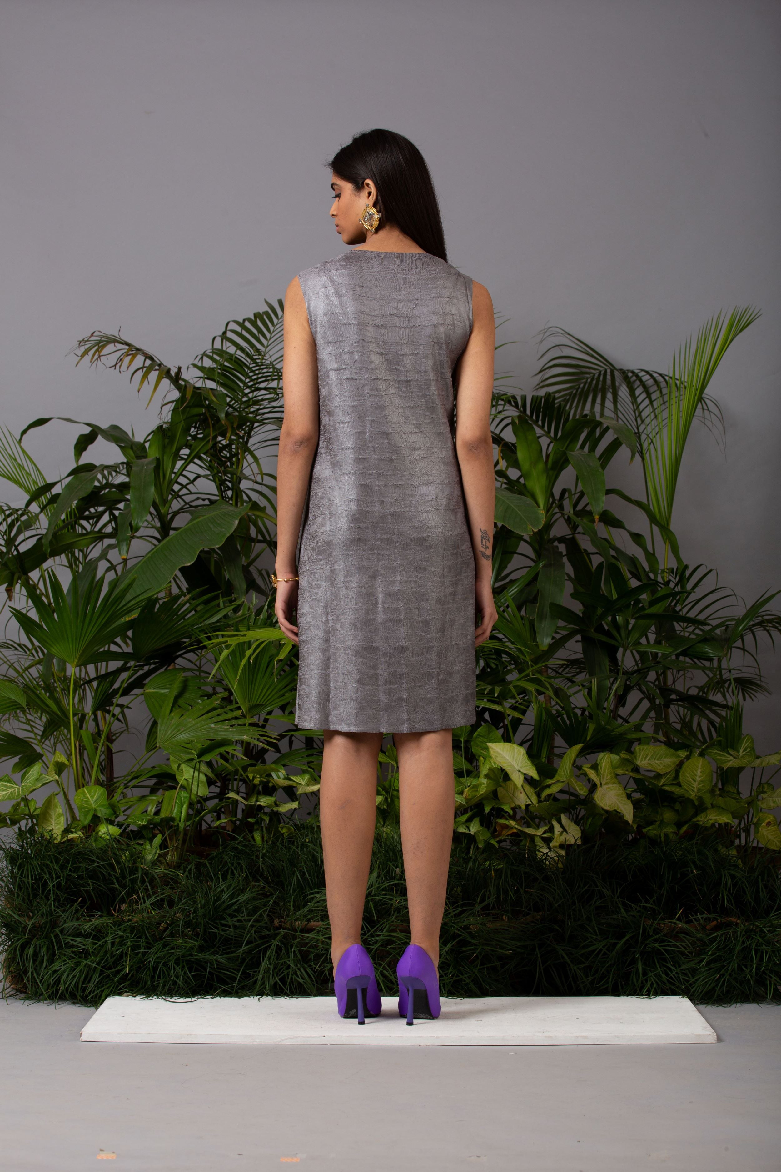 GREY EMBOSSED DRESS