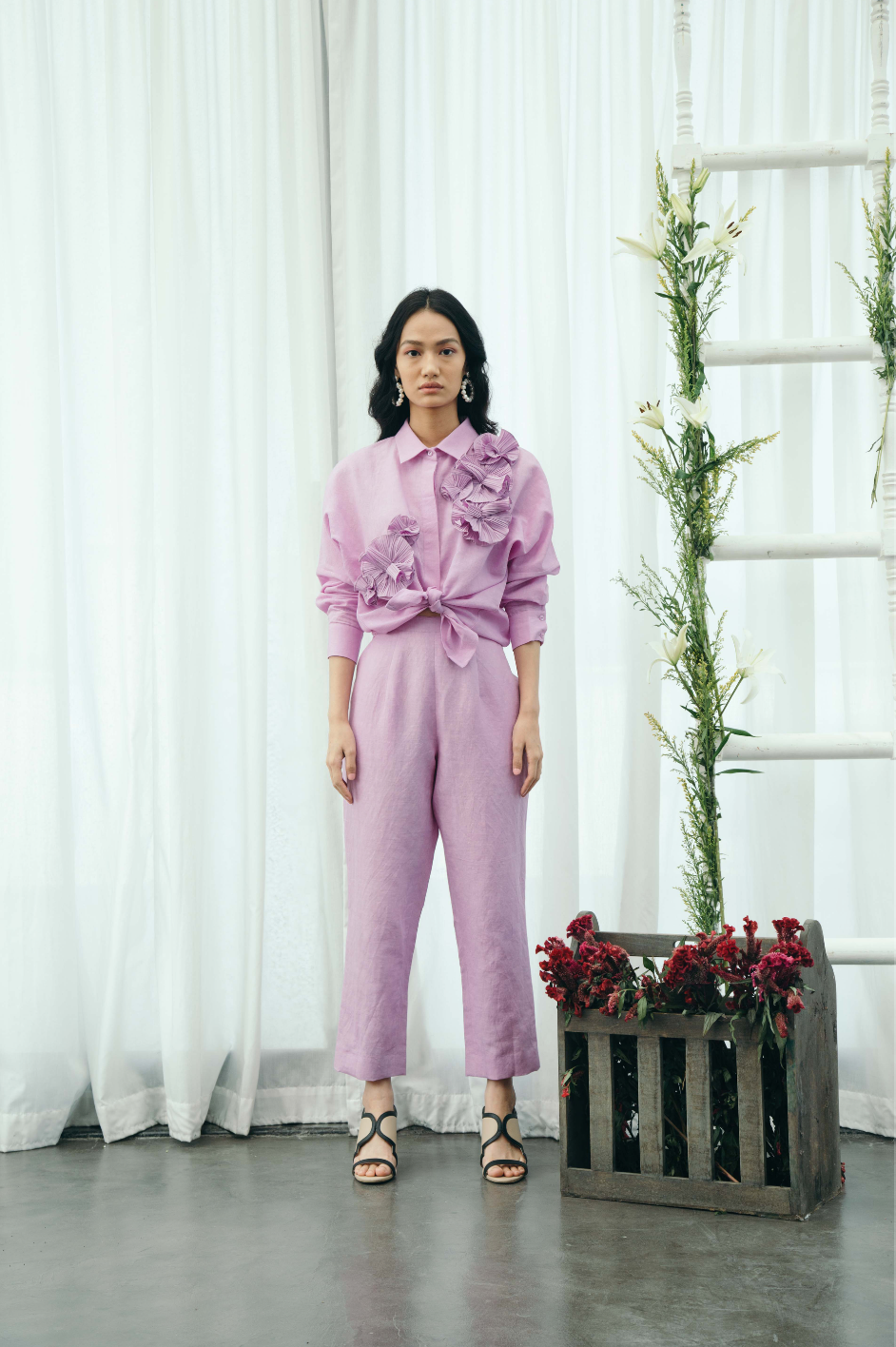 Purple flower shirt & pant set