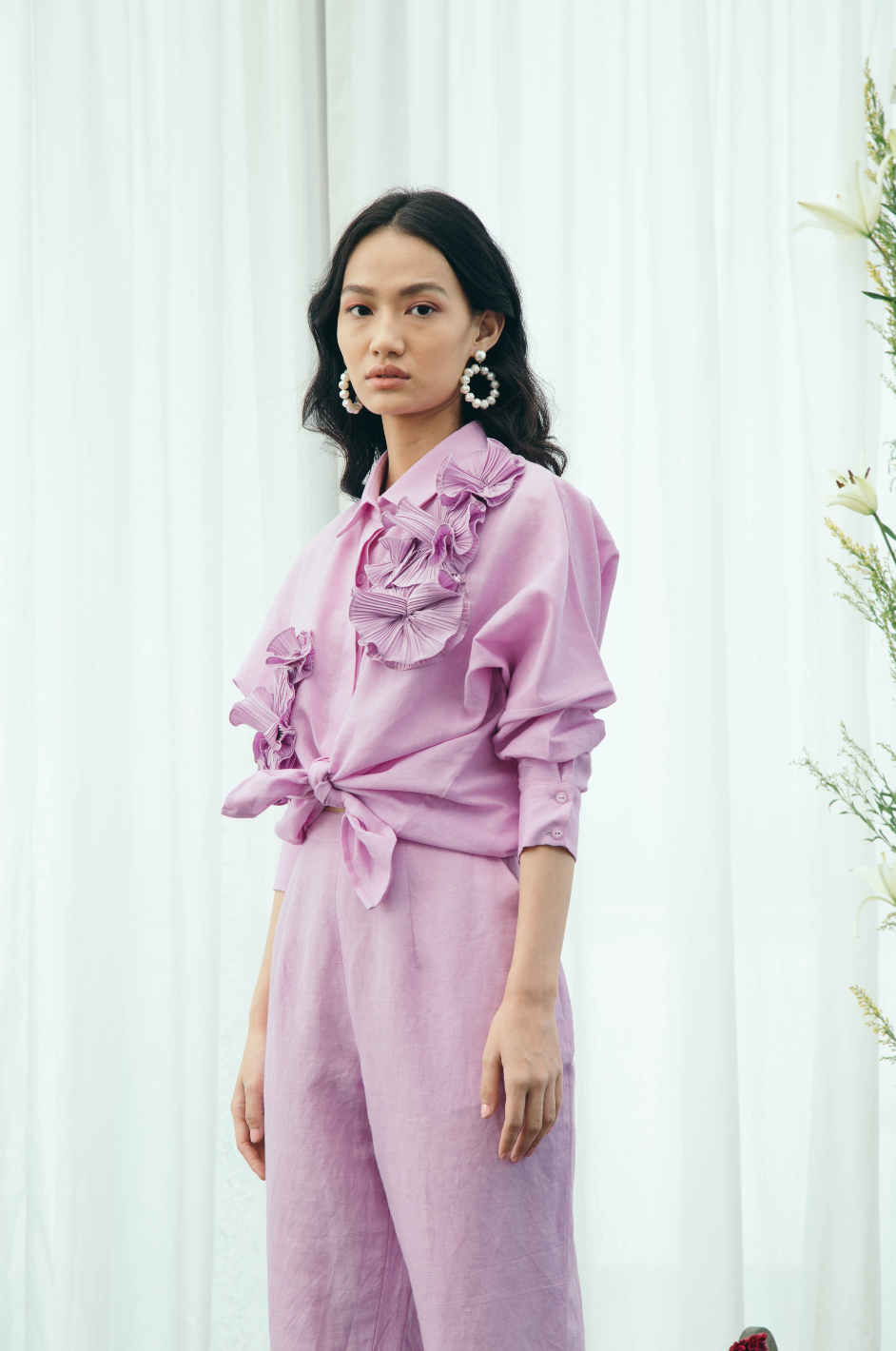 Purple flower shirt & pant set