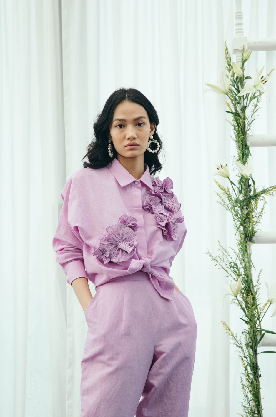 Purple flower shirt & pant set