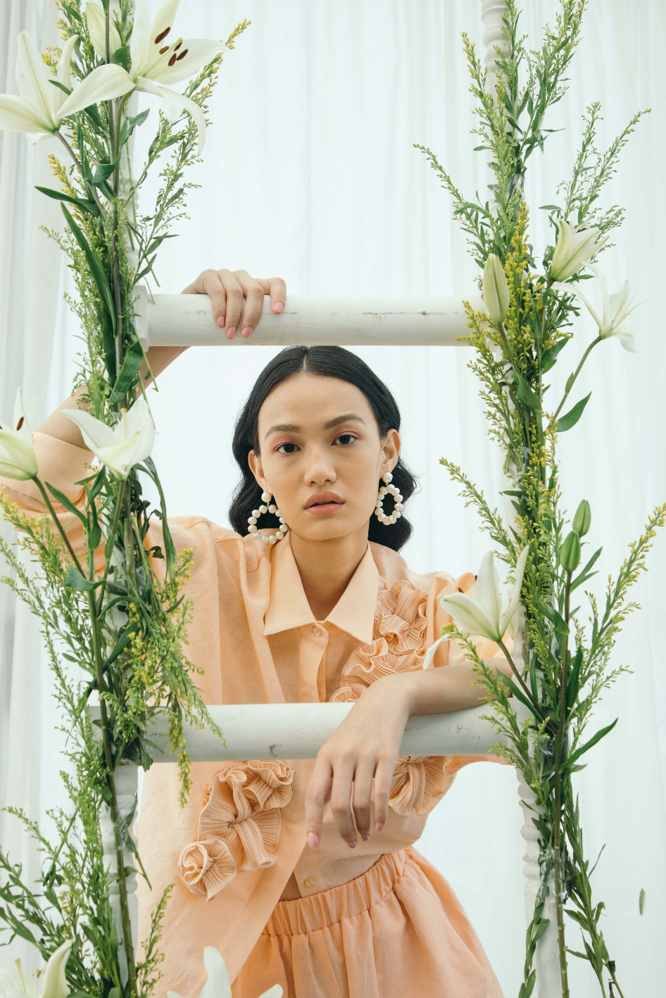 Orange flower shirt & pants set