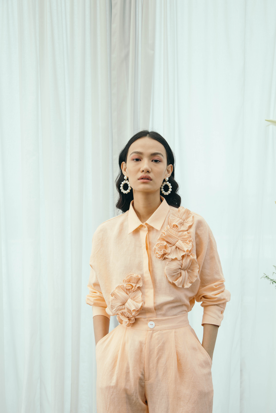 Orange flower shirt & pants set