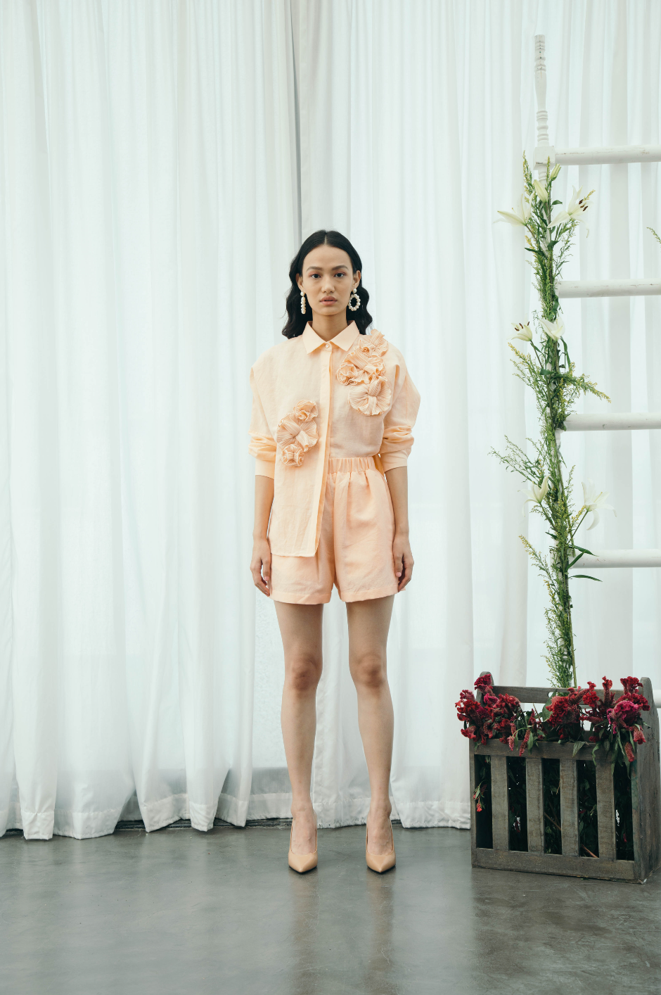 Orange flower shirt & short set