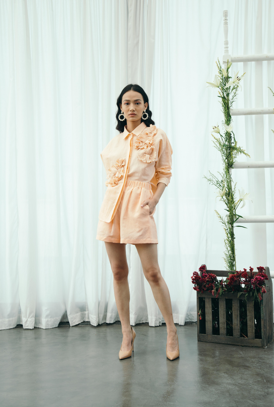 Orange flower shirt & short set