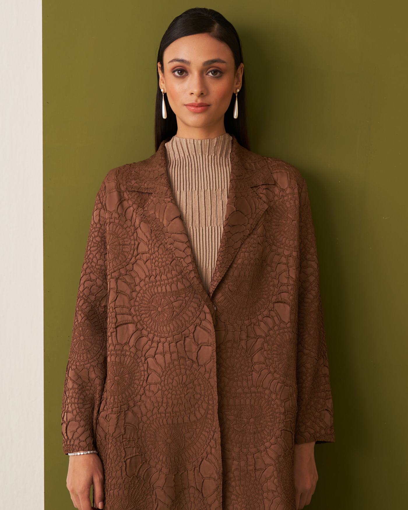 BROWN NANCY TEXTURED TRENCHCOAT