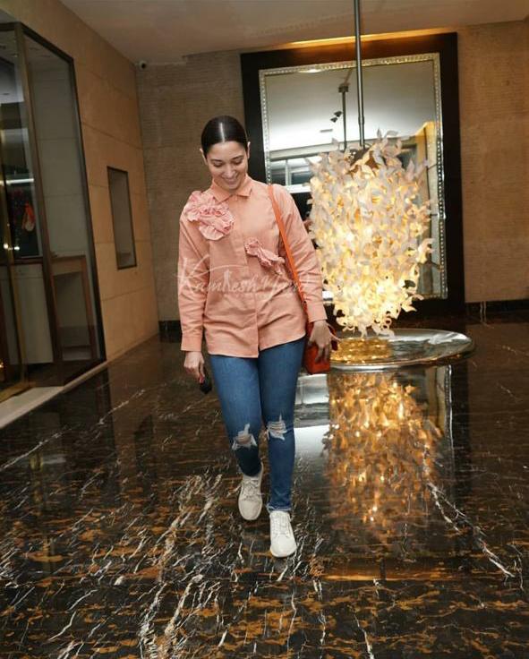 TAMANNA BHATIA IN ORANGE FLOWER SHIRT