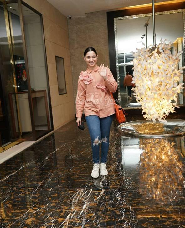 TAMANNA BHATIA IN ORANGE FLOWER SHIRT