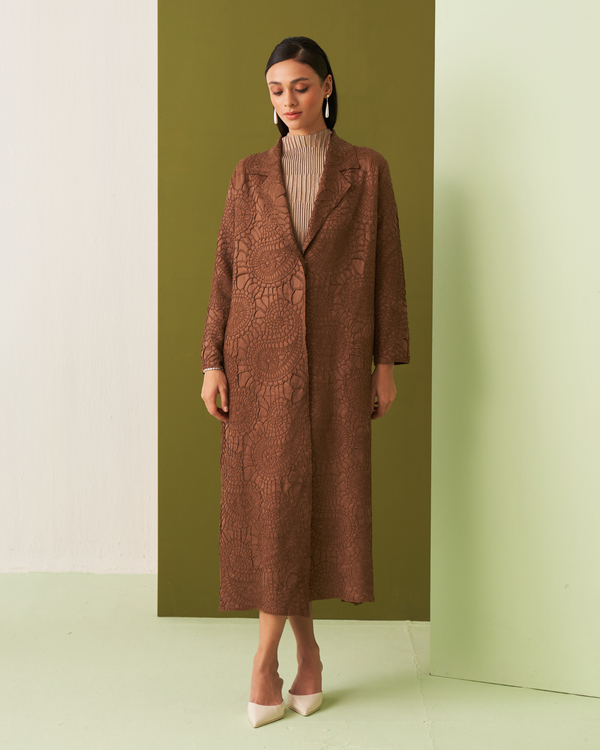 BROWN NANCY TEXTURED TRENCHCOAT