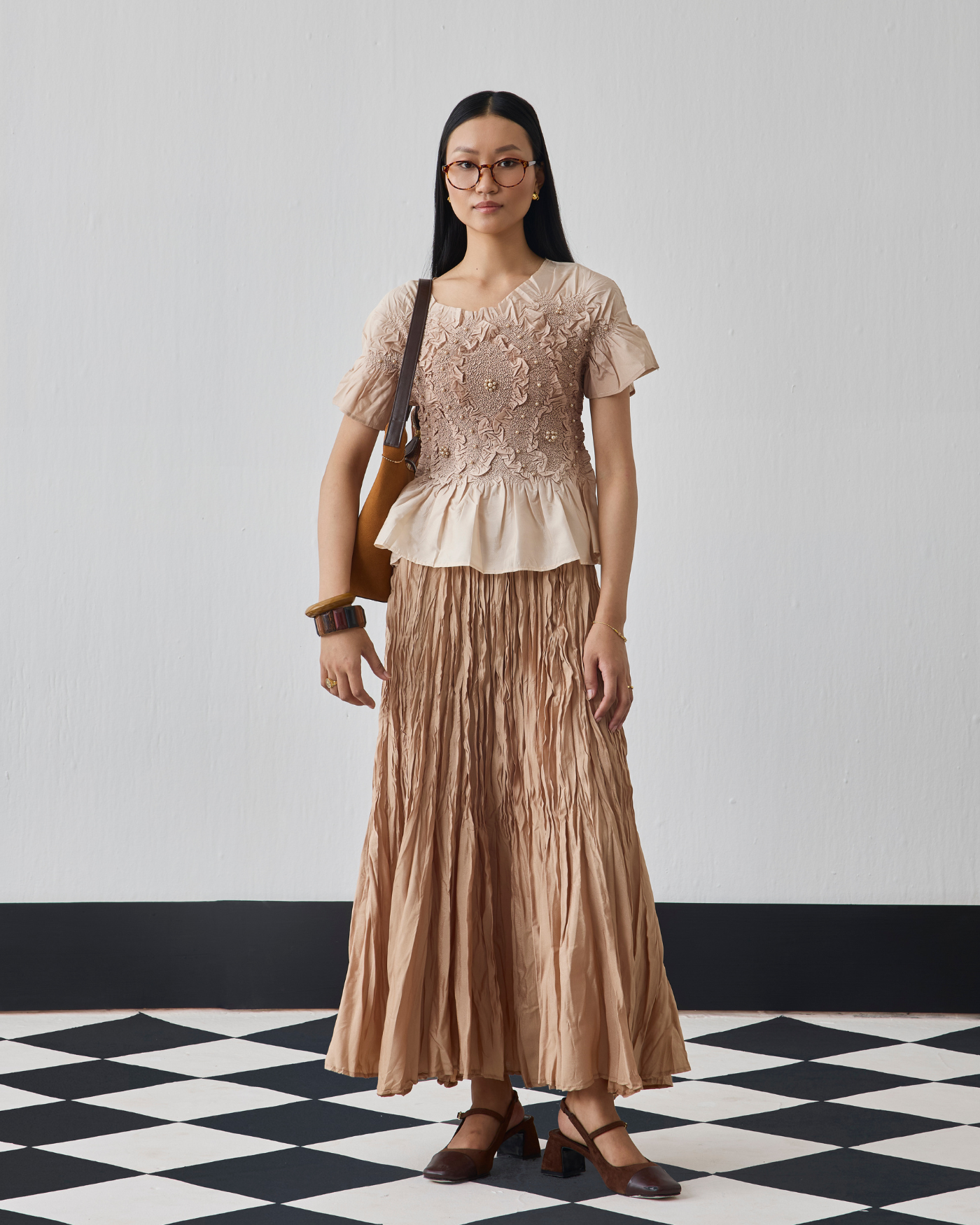 BROWN CHER SKIRT SET