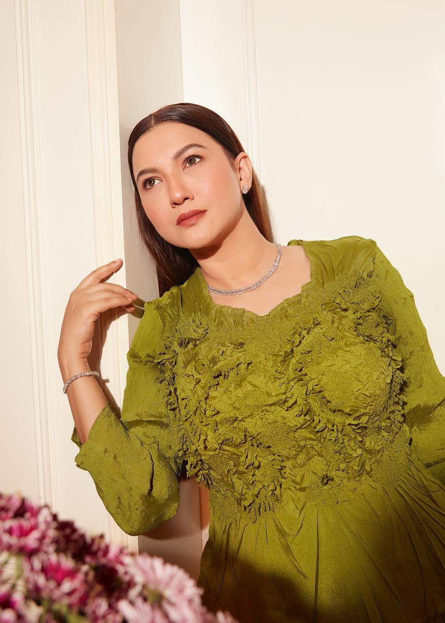 GAUAHAR KHAN IN LIME GREEN YVES SET