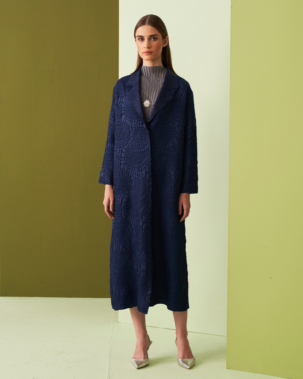 BLUE NANCY TEXTURED TRENCHCOAT