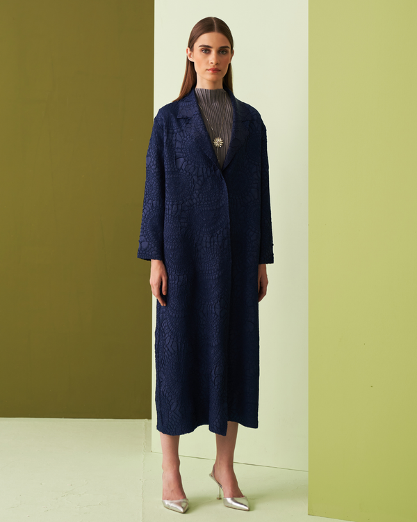 BLUE NANCY TEXTURED TRENCHCOAT