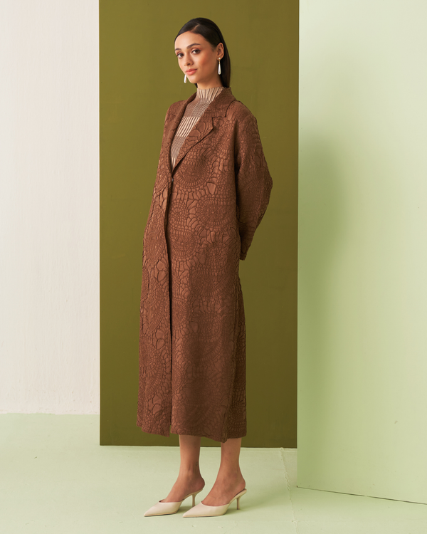 BROWN NANCY TEXTURED TRENCHCOAT