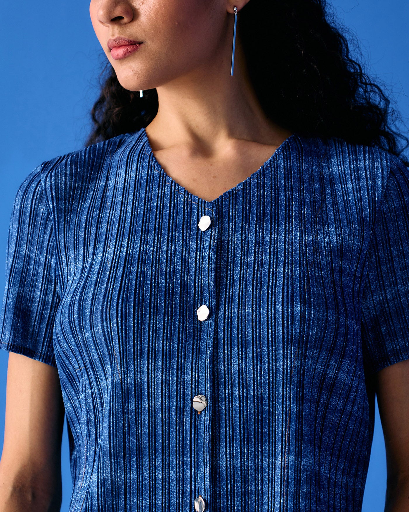 DARK BLUE DENIM PRINT FRINGE SKIRT SET