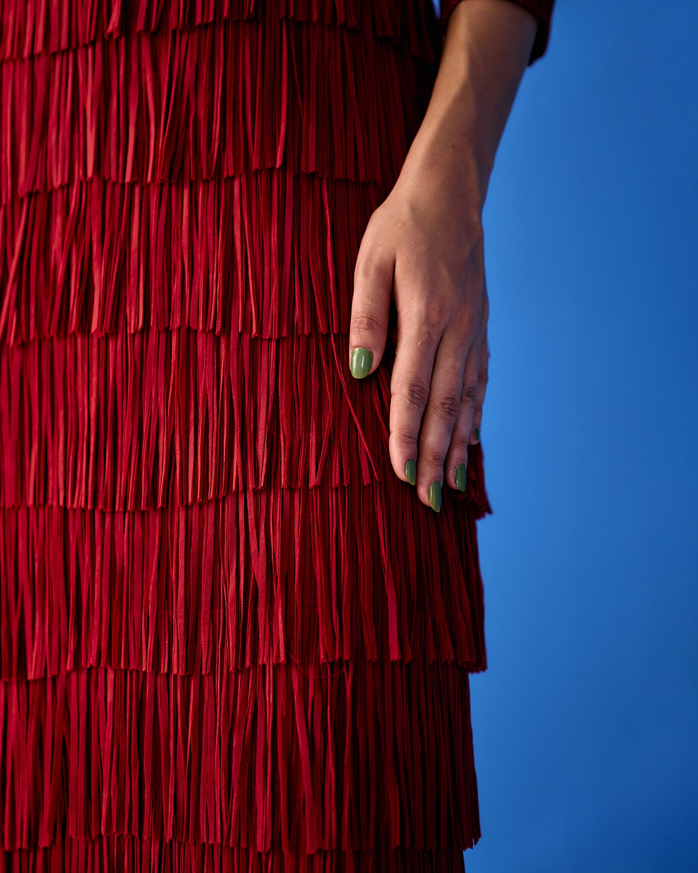 MAROON LONG SLEEVES FRINGE DRESS