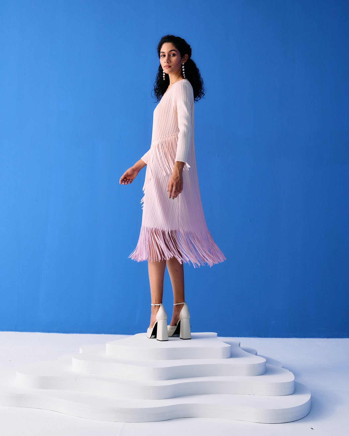 PEACH OMBRE FRINGE DRESS