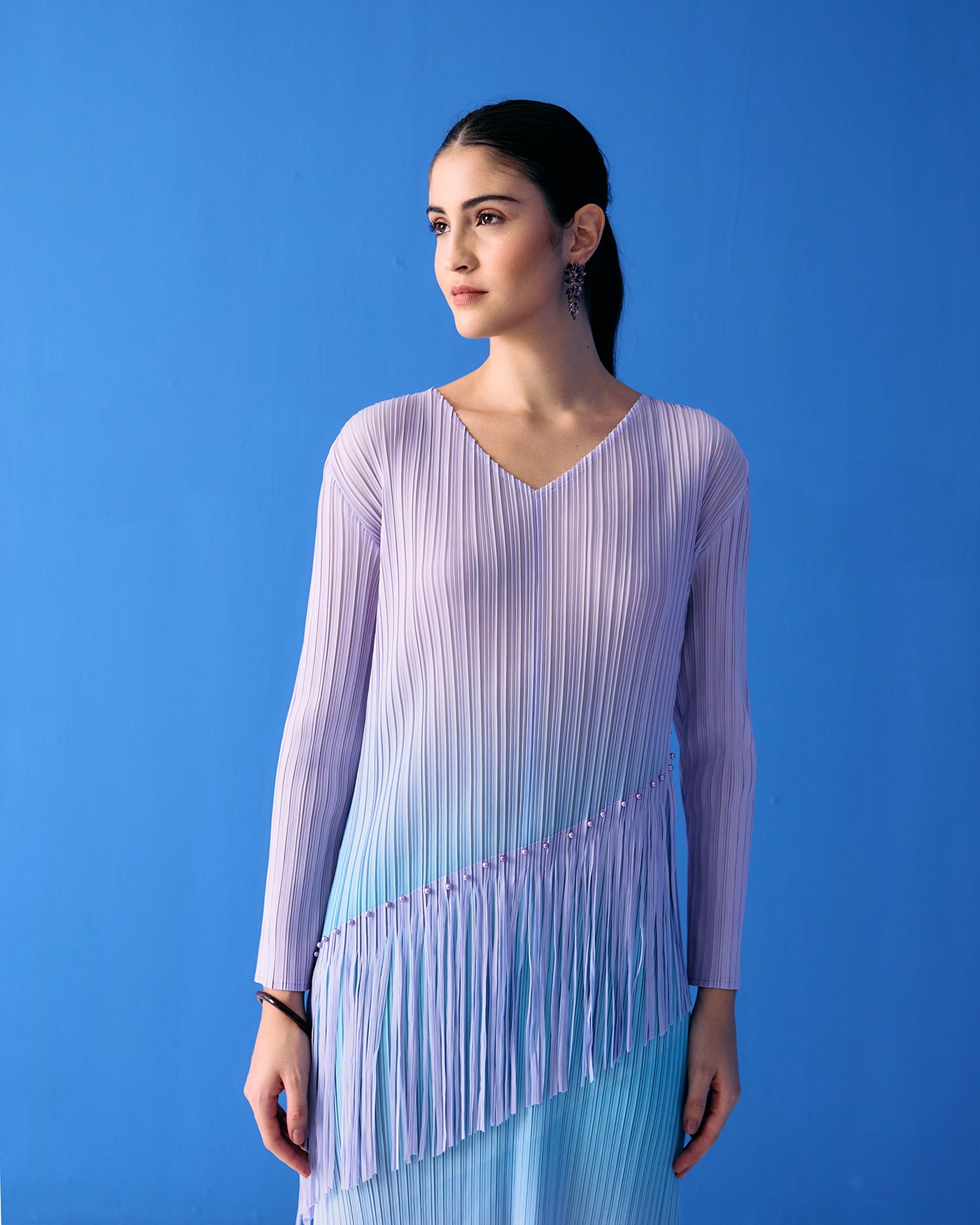 LILAC OMBRE FRINGE DRESS
