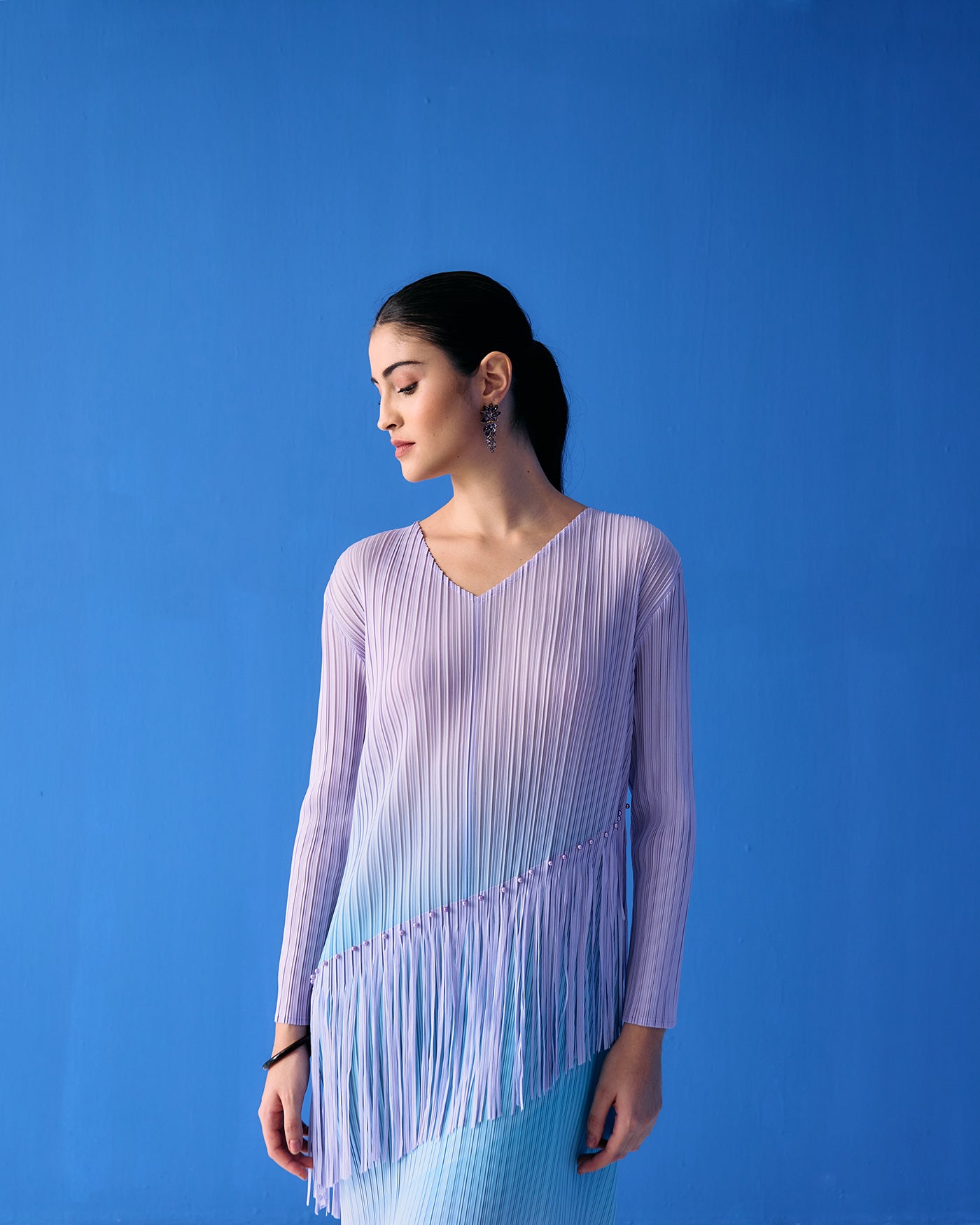 LILAC OMBRE FRINGE DRESS