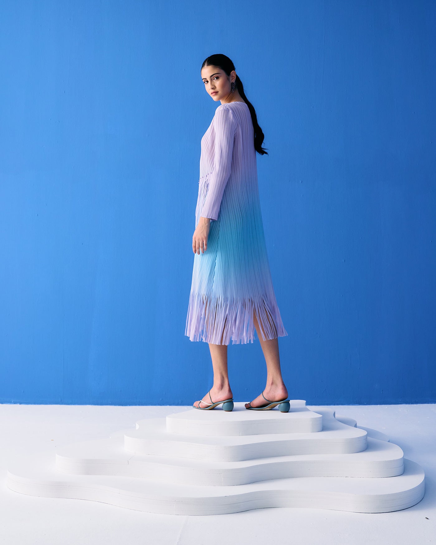 LILAC OMBRE FRINGE DRESS