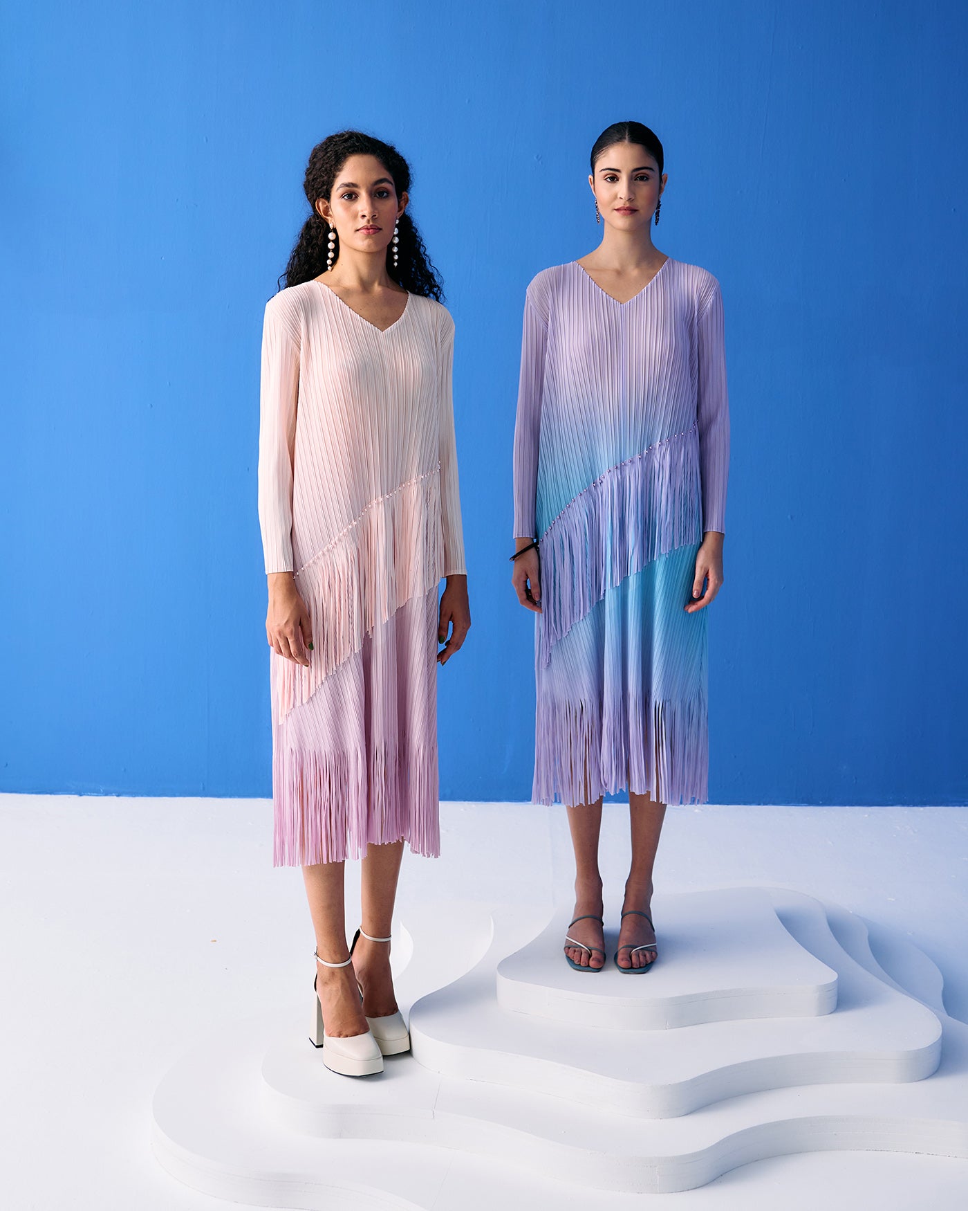 PEACH OMBRE FRINGE DRESS