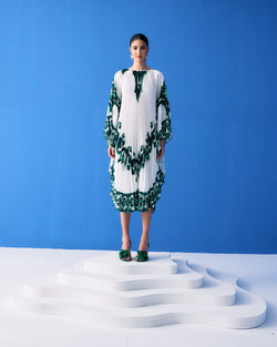 GREEN TROPICAL PRINTED PLEATED CAPE